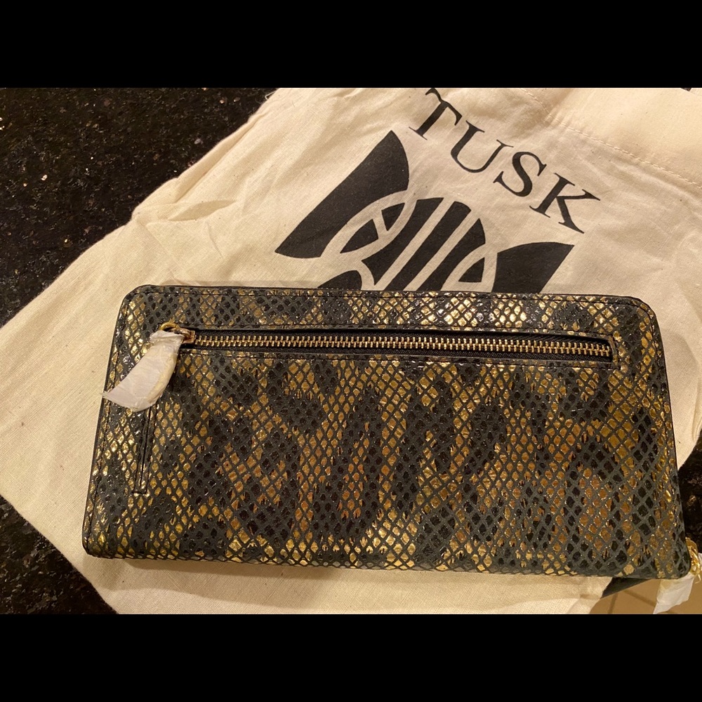 Tusk metallic animal print double zip wallet NWT